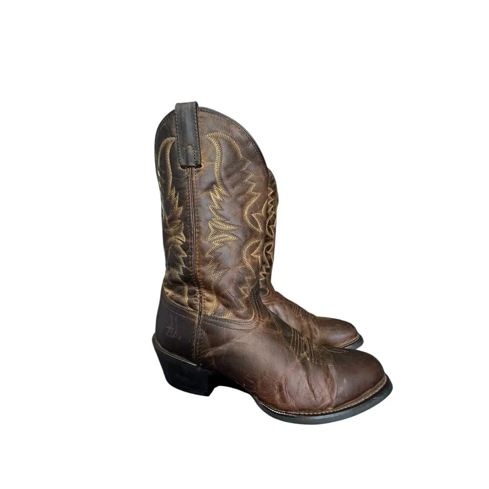 Laredo Birchwood Brown Leather Men Sz 10.5 D Western Cowboy Embroidered Boots